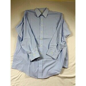 Brooks Brothers Mens Slim Fit Non-Iron Cotton Dress Shirt 17/34 Blue Check 479